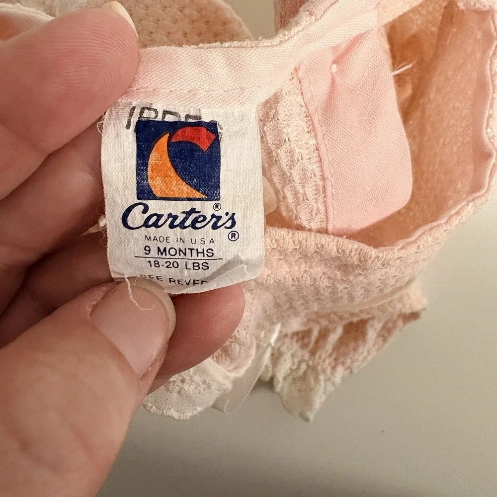 Vintage Carter's Pink Baby Romper Lace Ruffles Rosette 9 months